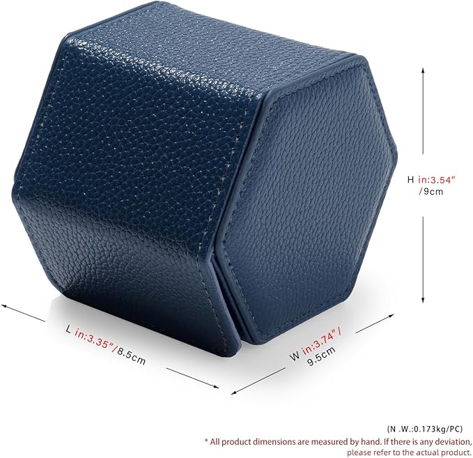 Oirlv Luxury Hexagonal Leather Watch Travel Case Single Watch Box for Men Portable Jewelry Storage Roll Organizer(1-Slot,Blue)