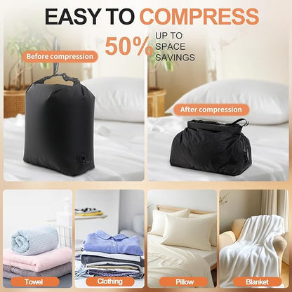 Travel Laundry Bag, Vacuum Compression Dirty Clothes Travel Bag Waterproof Wet Dry Bags Large Capacity Space Saver Bags Reusable Camp Clothes Organizer for Sports Dorm Laundromat (1 Pcs) (Black, M)