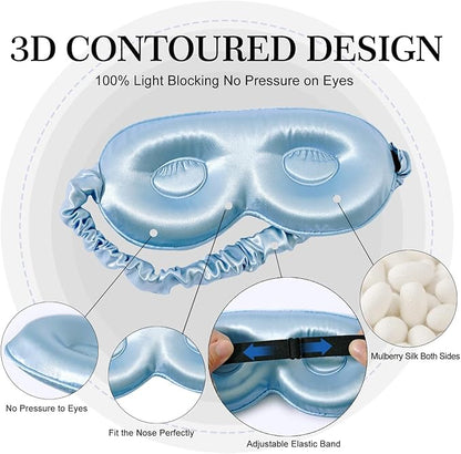 ZIMASILK Adjustable 22 Momme 100% Pure Mulberry Silk Sleep Mask, 3D Contoured Cup Eye Mask for Sleeping, Super Soft Breathable Blindfold, Perfect Blocks Light for Sleeping. (Sky Blue)