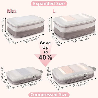 Expandable Double-Sided Compression Packing Cube，3 Set Lightweight Double Deck Organizer Bag Carry on Luggage Backpack Suitcases，Women Travel Accessories for Separate Clean and Dirty Clothes