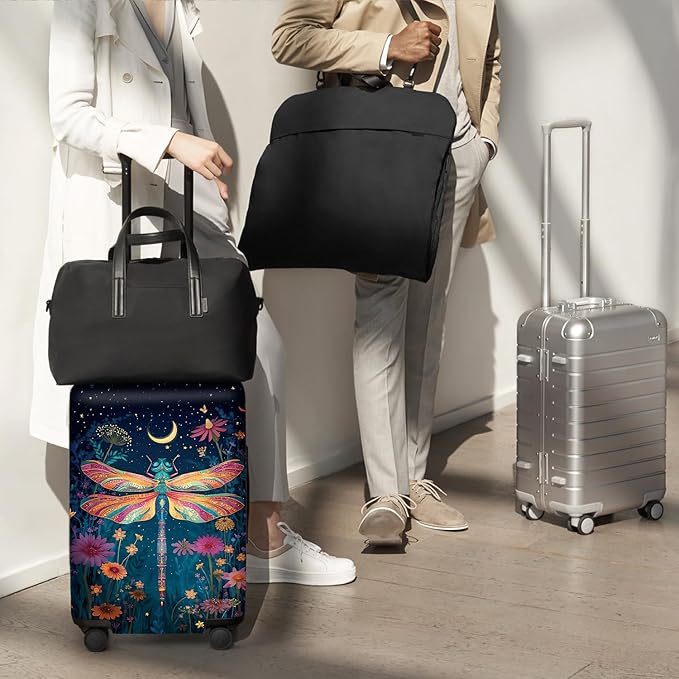 FOREVER QUEEN Magical Dragonfly Luggage Cover Suitcase Protector Suitcase Cover Anti-Scratch,Stretchable Bag Cover Washable Durable Polyester