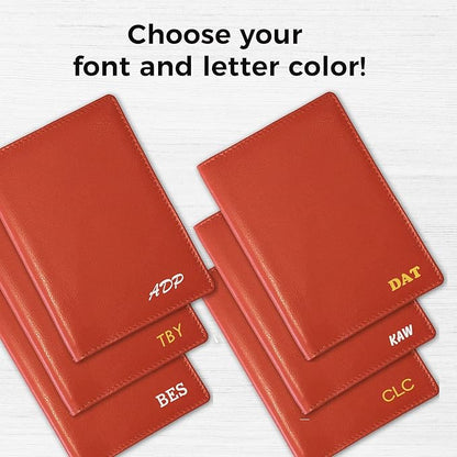 Personalized Monogrammed Orange Leather RFID Passport Wallet