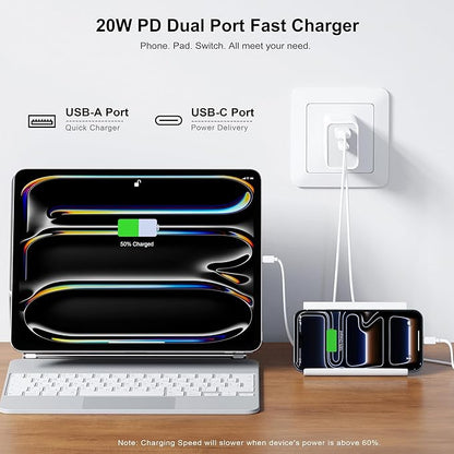 3 Pack USB C Wall Charger, 20W Durable Dual Port QC+PD 3.0 Power Adapter, Double Fast Plug Charging Block for iPhone 14/15/16/17 Pro/Pro Max/Plus, XS/XR/X, Watch Series 8/7 Cube，White