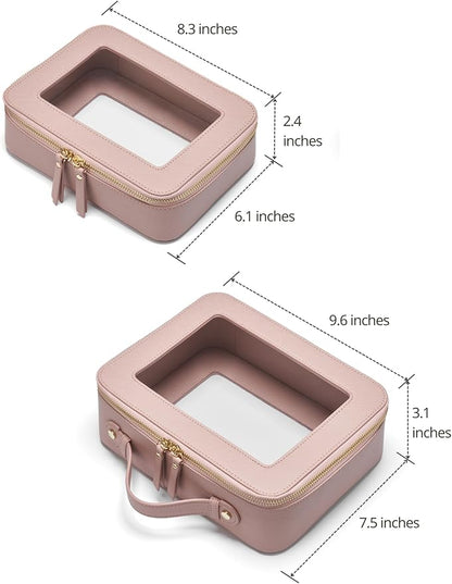 Popvibe Clear Makeup Bag Travel Cosmetic Case Transparent Toiletry Bag with Zipper, Portable Make Up Organizer Traveling Compact Car Bag for Essentials