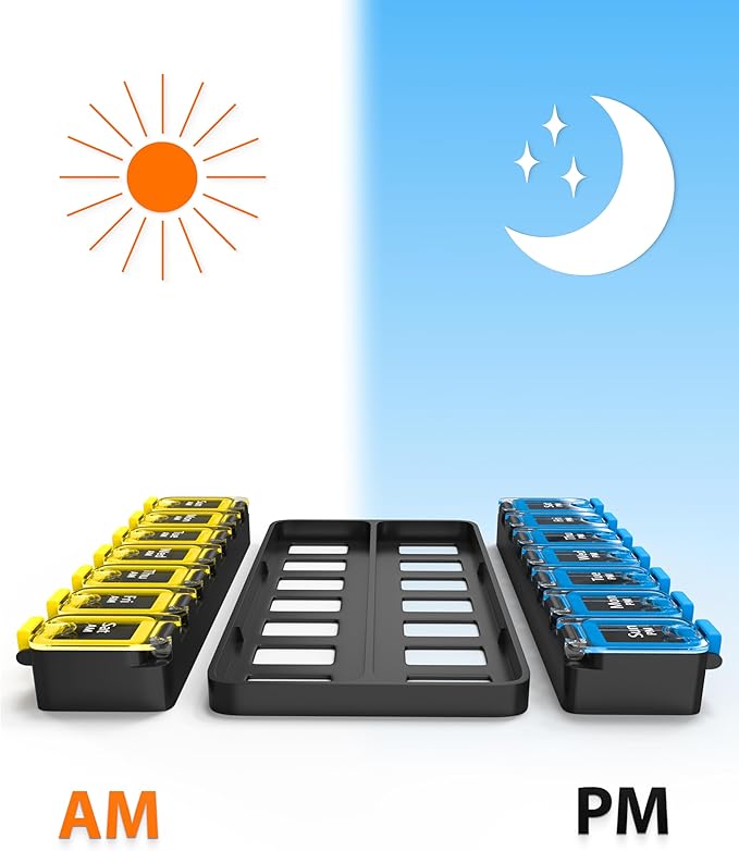 Large Weekly Pill Organizer 2 Times a Day – AM/PM Medicine Organizer with Thick Silicone Seal, Upgraded Secure Locks, Moisture-Proof Pill Box with Removable Rows for Travel, Fits Large Supplements