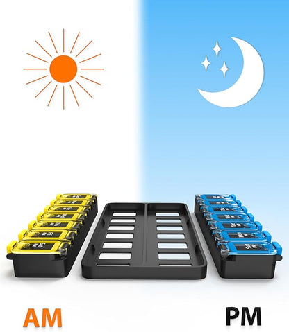Large Weekly Pill Organizer 2 Times a Day – AM/PM Medicine Organizer with Thick Silicone Seal, Upgraded Secure Locks, Moisture-Proof Pill Box with Removable Rows for Travel, Fits Large Supplements