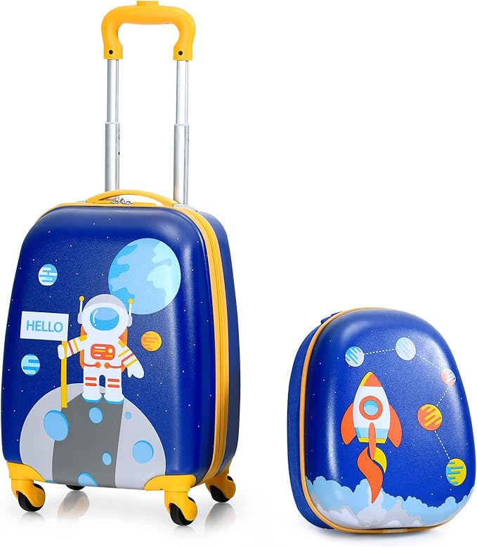 HONEY JOY Kids Luggage, 12" Toddler Backpack & 16" Travel Suitcase with Wheels, Lightweight Toddler Girls Suitcase, Durable ABS Hardshell, 2Pcs Carry On Luggage Set for Boys Girls