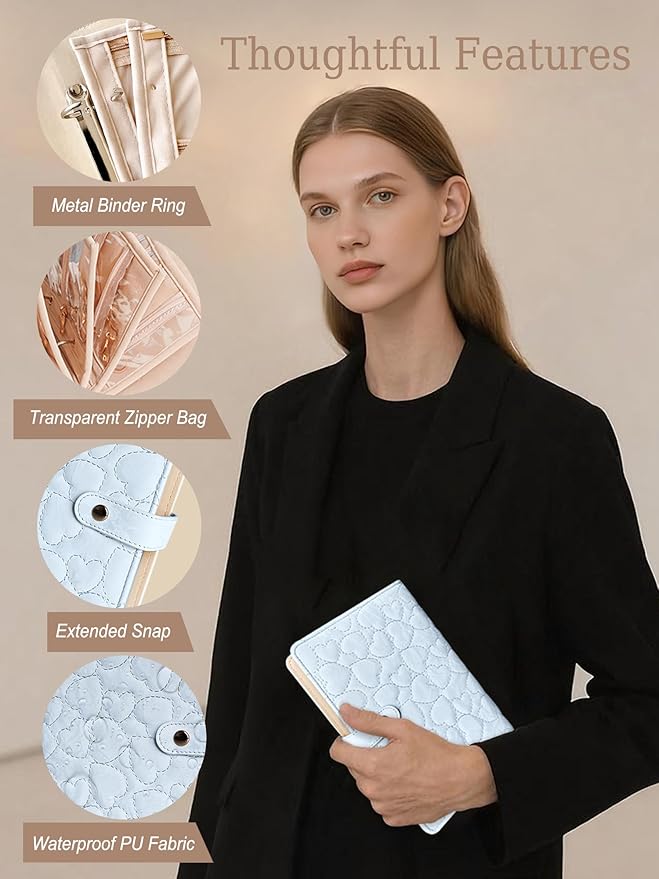 Travel Jewelry Organizer Case, Portable Jewelry Storage Book Ring Binder with Clear Pockets for Presentation, Zipper Pouch Holder Bag for Bracelet, Necklace, Earring, Ring(Blue)