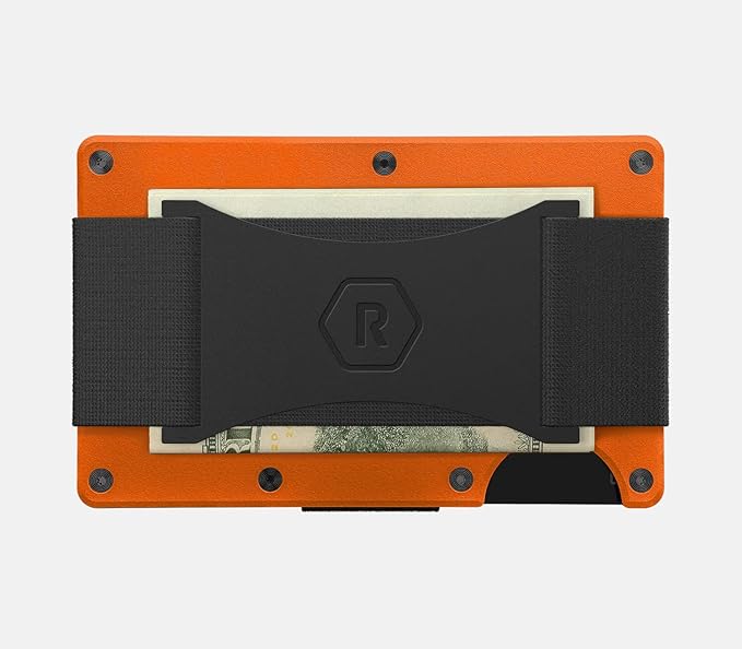 Ridge Wallet for Men - Slim Minimalist Compact Wallet and Card Holder, RFID Protected Front Pocket Wallets for Men with Integrated Cash Strap (Basecamp Orange)