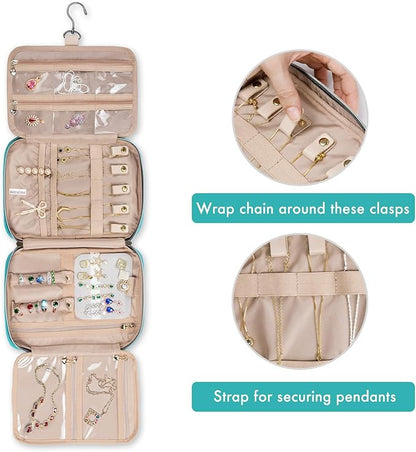 SFYBYHEART Travel Jewelry Organizer Case, Jewelry Travel Bags for Women, Large Capacity Travel Jewelry Case for Tangle-Free Earrings, Necklaces, Rings Storage, Travel Accessories,Teal