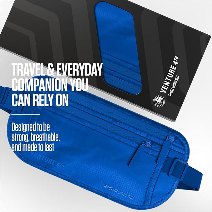 Travel Money Belt, RFID Blocking for Men & Women - Ideal for Keeping Your Cash, Credit Card, Passport, Phone Safe When Traveling (Sleek Blue)