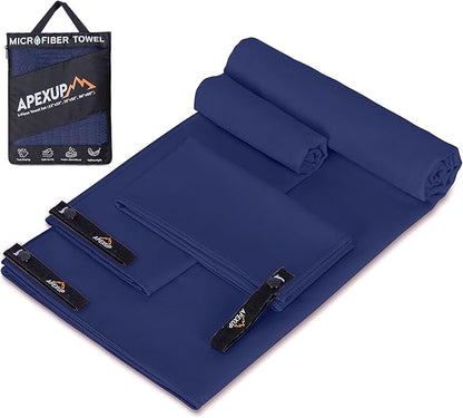 APEXUP Microfiber Travel Towel, Ultra Absorbent Quick Dry Towels, Lightweight Gym Sports Camping Towel for Workout, Yoga, Beach, Shower, Swimming (Combo, Navy Blue)