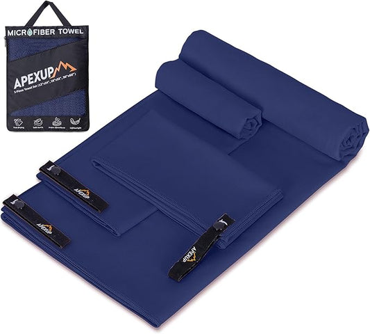 APEXUP Microfiber Travel Towel, Ultra Absorbent Quick Dry Towels, Lightweight Gym Sports Camping Towel for Workout, Yoga, Beach, Shower, Swimming (Combo, Navy Blue)