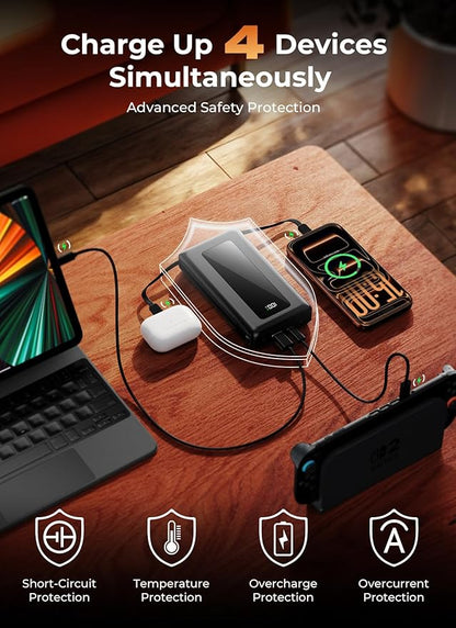 Portable Charger Power Bank, 50000mAh Battery Pack with Built-in Cables, PD 22.5W Fast Charging & Flashlight, Travel Camping Essential, Large Capacity Portable Phone Charger for iPhone, Samsung, iPad