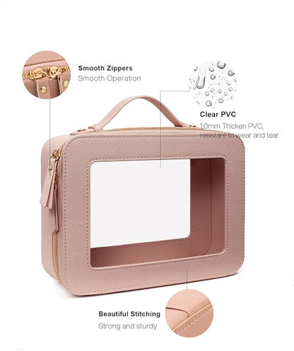 Travel Clear Makeup Bag Set, TSA Approved Cosmetic Bag Case with Zipper Portable Makeup Pouch Toiletry Bag Women Traveling Cosmetic Organizer Storage Bag Car Organizer Car Essentials for Women