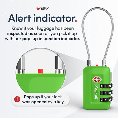 TSA Accepted Luggage Travel Lock, Set-Your-Own Combination Lock for School Gym Locker, Luggage Suitcase Baggage Locks, Filing Cabinets, Toolbox, Case (Green, 6 Pack)