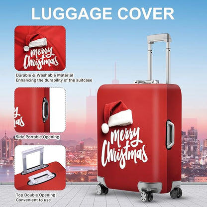 ANNA QUEEN Merry Christmas Luggage Cover, Santa Hat Holiday Design Suitcase Protector, Stretchable Washable Travel Sleeve for 28-30 Inch Luggage
