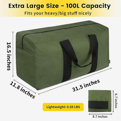 Vorspack Extra Large Duffle Bag for Travel - 100L Duffel Bag for Men Gear Bag for Storage Foldable Weekender Bag for Overnight Camping - Green