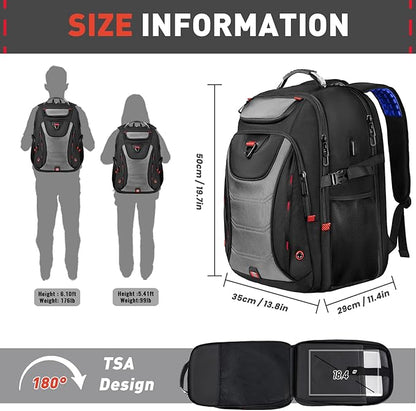 Z-MGKISS Large Travel Backpack, 18.4 Inch Laptop backpack for men, Business Work Bag with USB Charging Port, Water Resistant, Extra large Backpacks, TSA Flight Approved, Grey