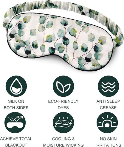 OLESILK 100% Natural Mulberry Silk Sleep Eye Mask Block Out Light, Fashion Printed Eye Mask Blindfold for Women Men Full Night Sleeping, Chic Eye Cover Eyeshade, Pattern 2