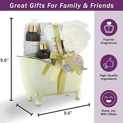 Spa Gift Baskets For Women - Luxury Bath Set With Lavender & Tea Tree Oil - Spa Kit Includes Body Wash, Bubble Bath, Lotion, Bath Salts, Body Scrub, Body Spray, Shower Puff, and Towel