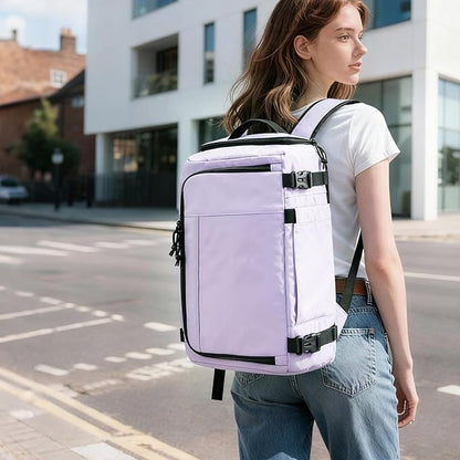 Carry On Travel Backpack with Shoe Compartment Flight Approved Laptop Backpack Expandable Work Business Backpack for Women Men Casual Daypack, Purple