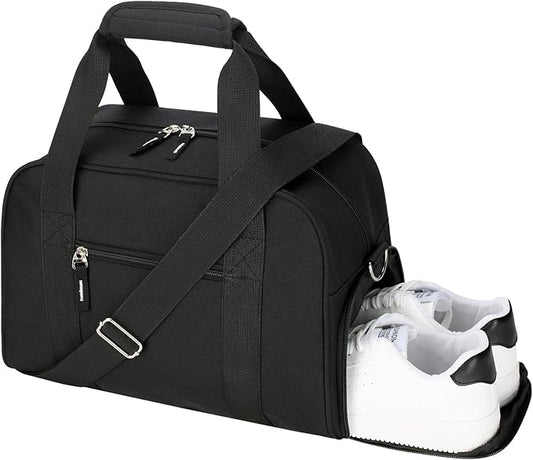 SeaRock 14 inch Small Gym Bag for Women & Men - Mini Duffle Bag Weekender & Overnight with Shoe Compartment Travel, Sports, Workout, Black