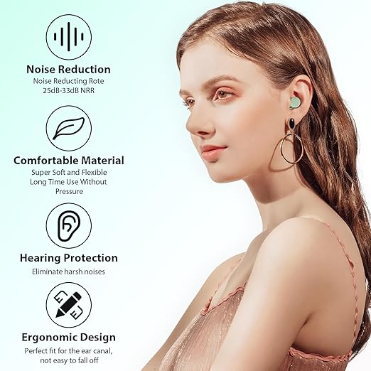 Ear Plugs for Sleeping Noise Cancelling, Reusable Soft Noise Reduction Earplugs for Sleep, Focus, Travel, Work, Motorcycle, Concert with 6 Silicone Ear Tips and 6 Foam Ear Tips - 25-35dB Green