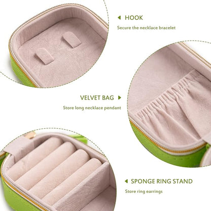 BONNY DODO Small Travel Jewelry Organizers Box for women with PU Leather Portable Mini Jewelry Case with compartments for Necklace Rings Earrings,Luxury Giftable boxes. (Grass green, S)