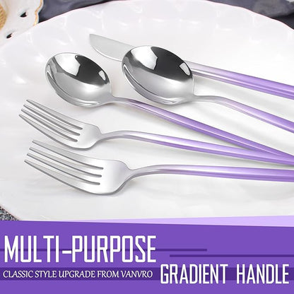 Gradient Purple Silverware Set, 20-Piece Stainless Steel Flatware Cutlery Set, Kitchen Utensil Set Service for 4, Include Knife/Fork/Spoon, Mirror Polished, Dishwasher Safe