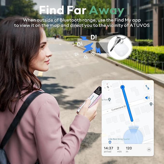 ATUVOS Air Tracker Tags-4 Pack, Bluetooth Luggage Tracker Works with Apple Find My APP (iOS Only, Not for Android), Keys Finder and Item Locator for Luggage, Backpack, Suitcases, Replaceable Battery