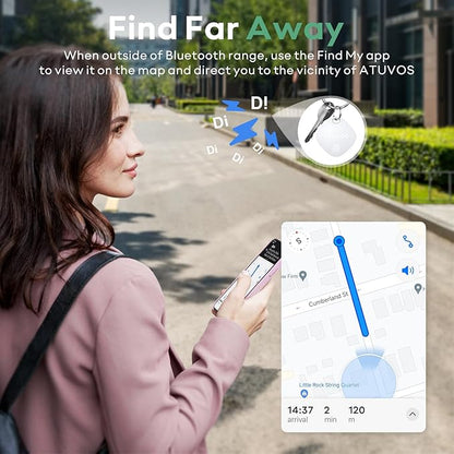 ATUVOS Air Tracker Tags-4 Pack, Bluetooth Luggage Tracker Works with Apple Find My APP (iOS Only, Not for Android), Keys Finder and Item Locator for Luggage, Backpack, Suitcases, Replaceable Battery