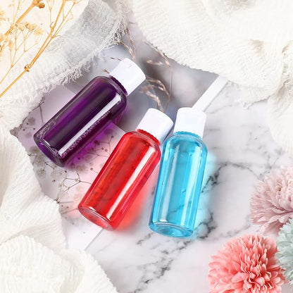 Eccliy 100 Pack 2 oz Travel Bottles Plastic Bottles with Lids Refillable Travel Size Cover Cap Plastic Liquid container for Toiletries Lotions Shampoo Creams Dispensing with 5 Funnels(Clear)