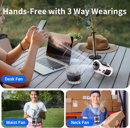 Socool Portable Waist Fan Clip on Wearable Belt 5000mAh Rechargeable Personal Fans, 25H Shirt Fan Cooling, 4 Speeds 13000RPM Battery Operated, Neck Fan Hanging for Outdoor Camping Travel Jobsite