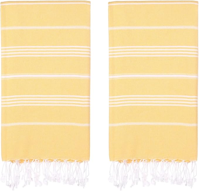Turkish Beach Towels, Pack of 2 | Oversized, Quick Dry, Sand Free | 100% Cotton, Large 38x71 Towels for Beach, Pool, Travel | Ultra-Soft, Compact, and Absorbent | Yellow