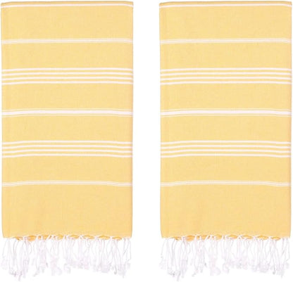 Turkish Beach Towels, Pack of 2 | Oversized, Quick Dry, Sand Free | 100% Cotton, Large 38x71 Towels for Beach, Pool, Travel | Ultra-Soft, Compact, and Absorbent | Yellow