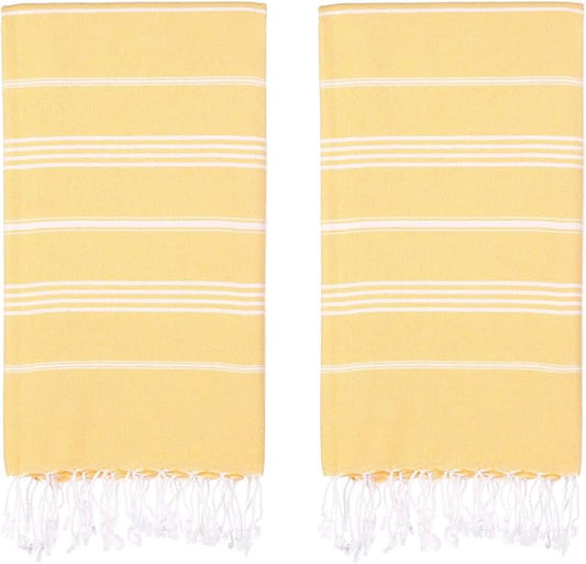 Turkish Beach Towels, Pack of 2 | Oversized, Quick Dry, Sand Free | 100% Cotton, Large 38x71 Towels for Beach, Pool, Travel | Ultra-Soft, Compact, and Absorbent | Yellow