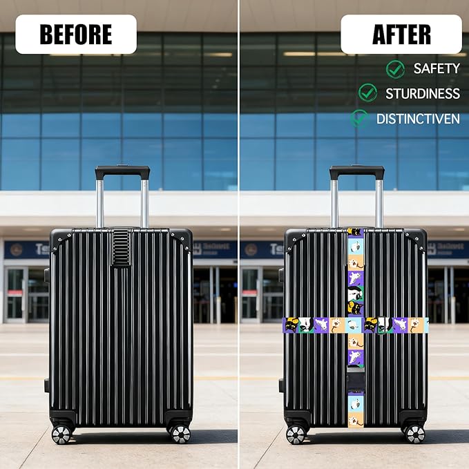 Nuxovilar Luggage Straps of 2 Set Cartoon Cats Pattern, 1.96x90.5 inches - Luggage Straps for Suitcases, Perfect for Pet Lovers, Family Trips, Casual Travel