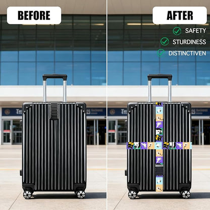 Nuxovilar Luggage Straps of 2 Set Cartoon Cats Pattern, 1.96x90.5 inches - Luggage Straps for Suitcases, Perfect for Pet Lovers, Family Trips, Casual Travel