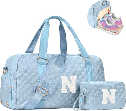 Initial Travel Duffle Bag Women Girls Gift: Personalized Weekender bags, Dance Cheer bag Sports for Girl, Kid Gymnastics Bags, Birthday Gifts for Women Girls Kids Teens Mom Teacher