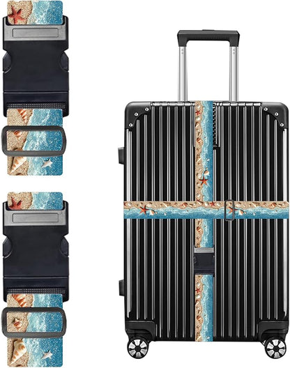 Nuxovilar Luggage Straps of 2 Set Beach Shells Starfish Pattern, 1.96x90.5 inches - Luggage Straps for Suitcases, Perfect for Beach Trips, Summer Travel, Vacations