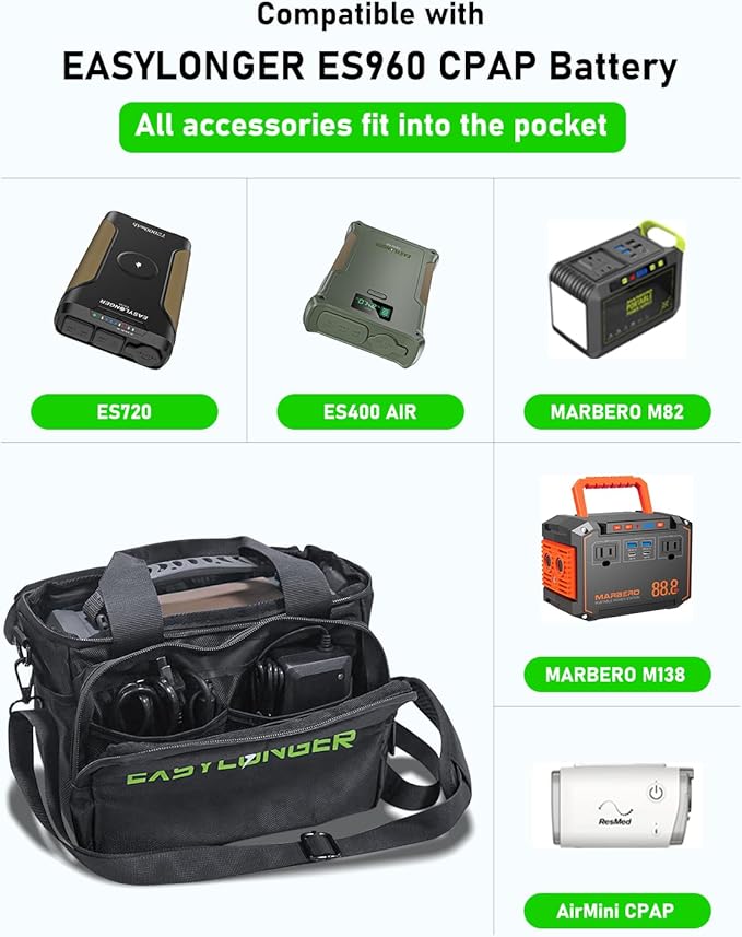 EASYLONGER Travel Carrying Case Compatible with ES960, MARBERO M82/M138, Apowking ‎R100, Anker SOLIX/A1727, etc. Battery Pack Storage Bag with Cable Organizer and Detachable Shoulder Strap, Black
