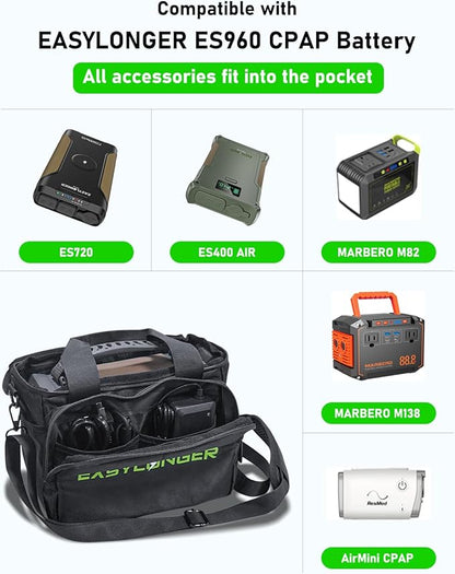EASYLONGER Travel Carrying Case Compatible with ES960, MARBERO M82/M138, Apowking ‎R100, Anker SOLIX/A1727, etc. Battery Pack Storage Bag with Cable Organizer and Detachable Shoulder Strap, Black