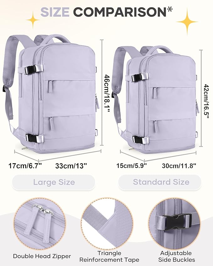 Large Carry On Backpack Flight Approved Personal Item Travel Backpack For Women Airline Approved Waterproof Sports Luggage Backpack Casual Daypack Small Hiking Backpack Purple Backpack