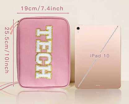 COSHAYSOO Electronics Bag Case Cable Cords Organizer Travel Essentials for Women College Teen Girls Vacation Dorm Accessories Preppy Personalized Gift (Large Pink)