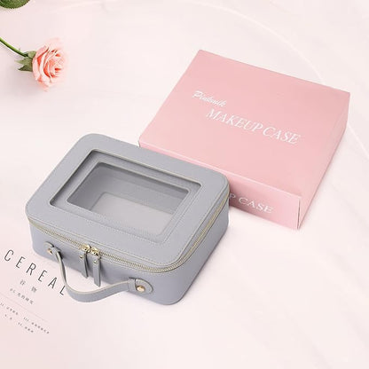 Pinkmik Clear Makeup Bag for Women Waterproof Travel Cosmetics and Toiletries Case Portable Makeup Oaganizer Bag Clear Car Bag with Zipper (Gray, M+L)