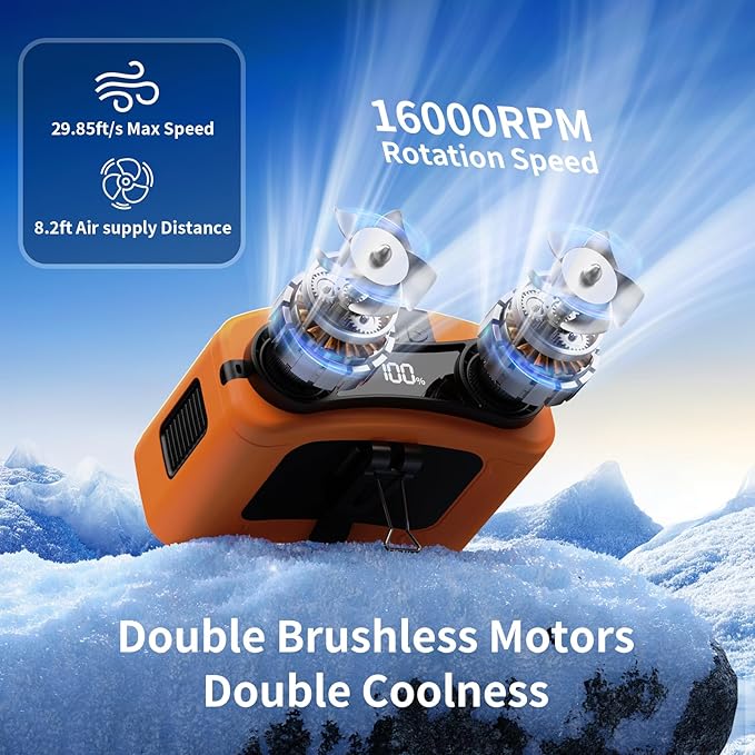 Socool 20000mAh Portable Waist Fan Clip on Wearable Belt Personal Fans Rechargeable Battery Operated, 40H Cooling Fan with 10 Speeds & Dual Motors, Neck Fans Hanging Hands-Free for Outdoor Travel