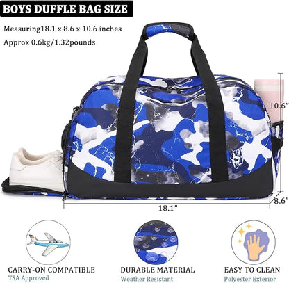 JIANYA Kids Duffle Bag Boys Sports Gym Bag with Shoe Compartment & Wet Pocket, Carry On Sleepover Bag Athletic Bag