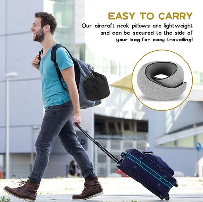 REDOFF®Travel Pillow for Neck Support, Memory Foam Neck Pillow for Airplane, Car, Office - Adjustable Strap with Magic Tape, Breathable & Portable with Storage Bag（Gray