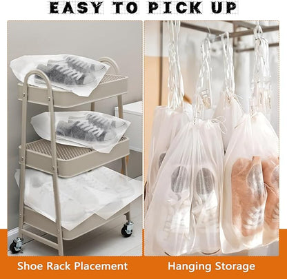 200 Pcs Non Woven Dust Bags, Dust Proof Shoe Bag For Storing Shoes, Boots, Drawstring Storage Bag For Purses, Handbags, Breathable Dust Bag With Rope, Portable Storage Organizer, White